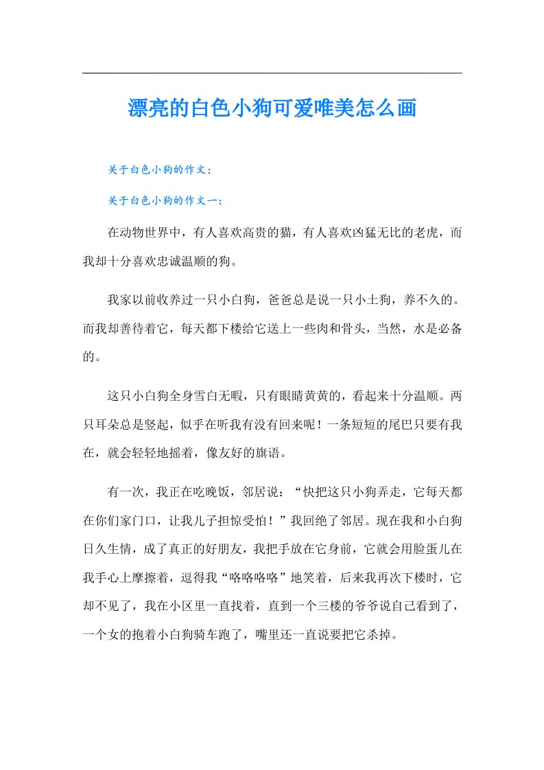 漂亮的白色小狗可爱唯美怎么画