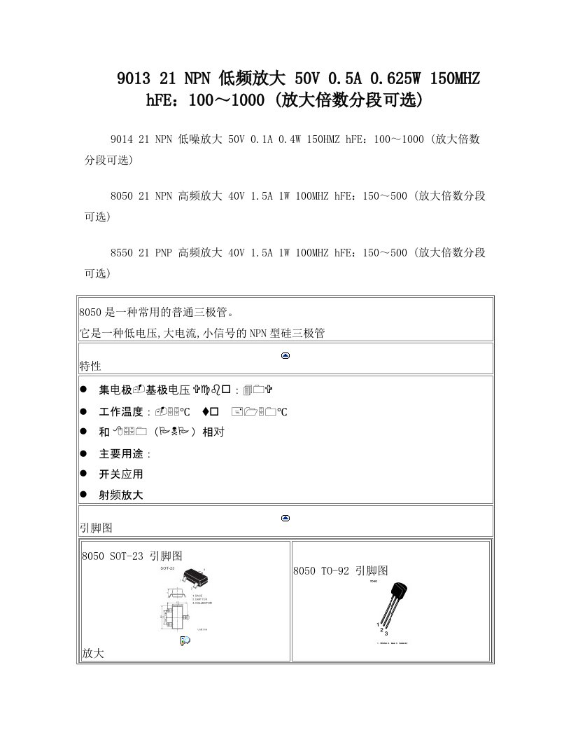 常用三极管90系列80系列