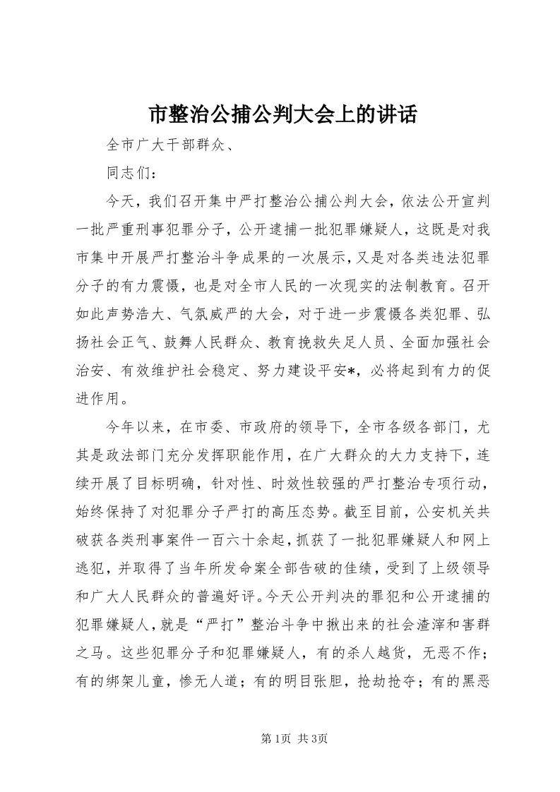 6市整治公捕公判大会上的致辞