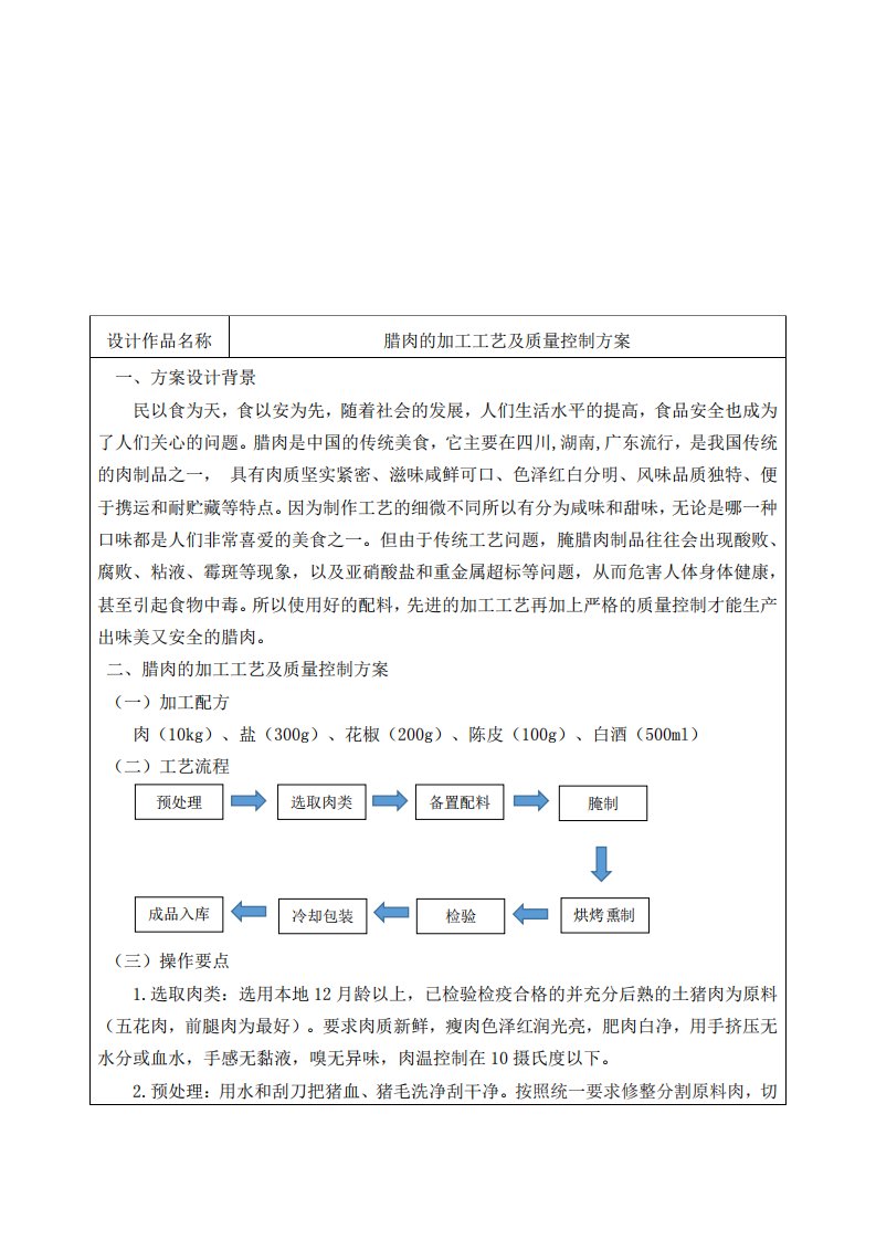 腊肉的加工工艺及质量控制方案