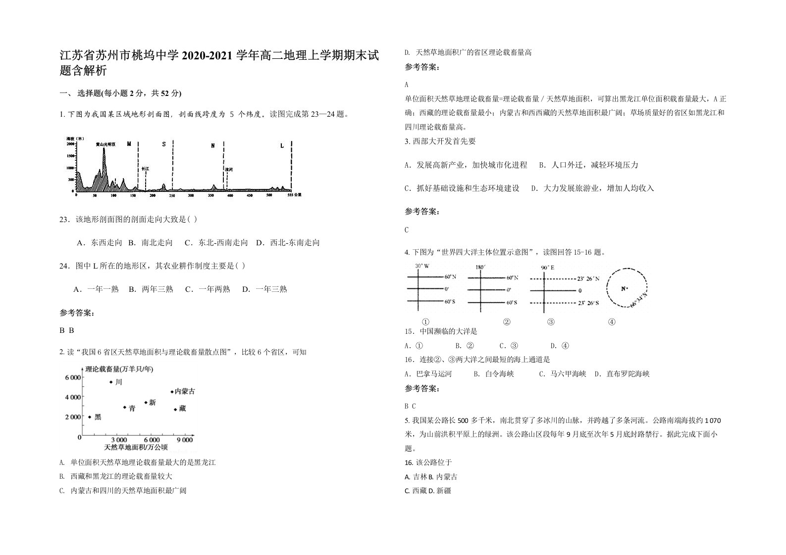 江苏省苏州市桃坞中学2020-2021学年高二地理上学期期末试题含解析