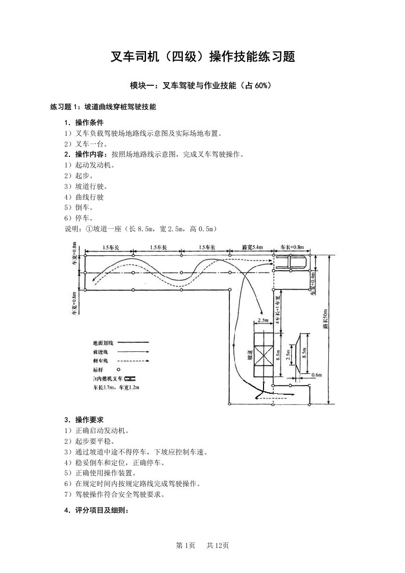 叉车司机（四级）操作技能练习题