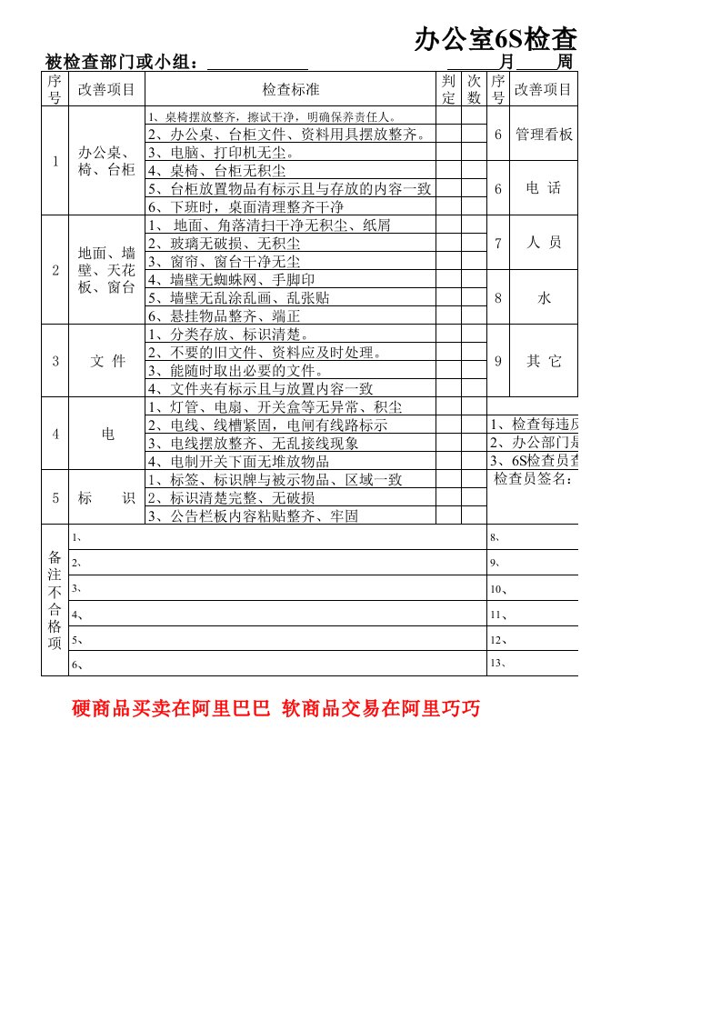 推荐-办公室6S检查表