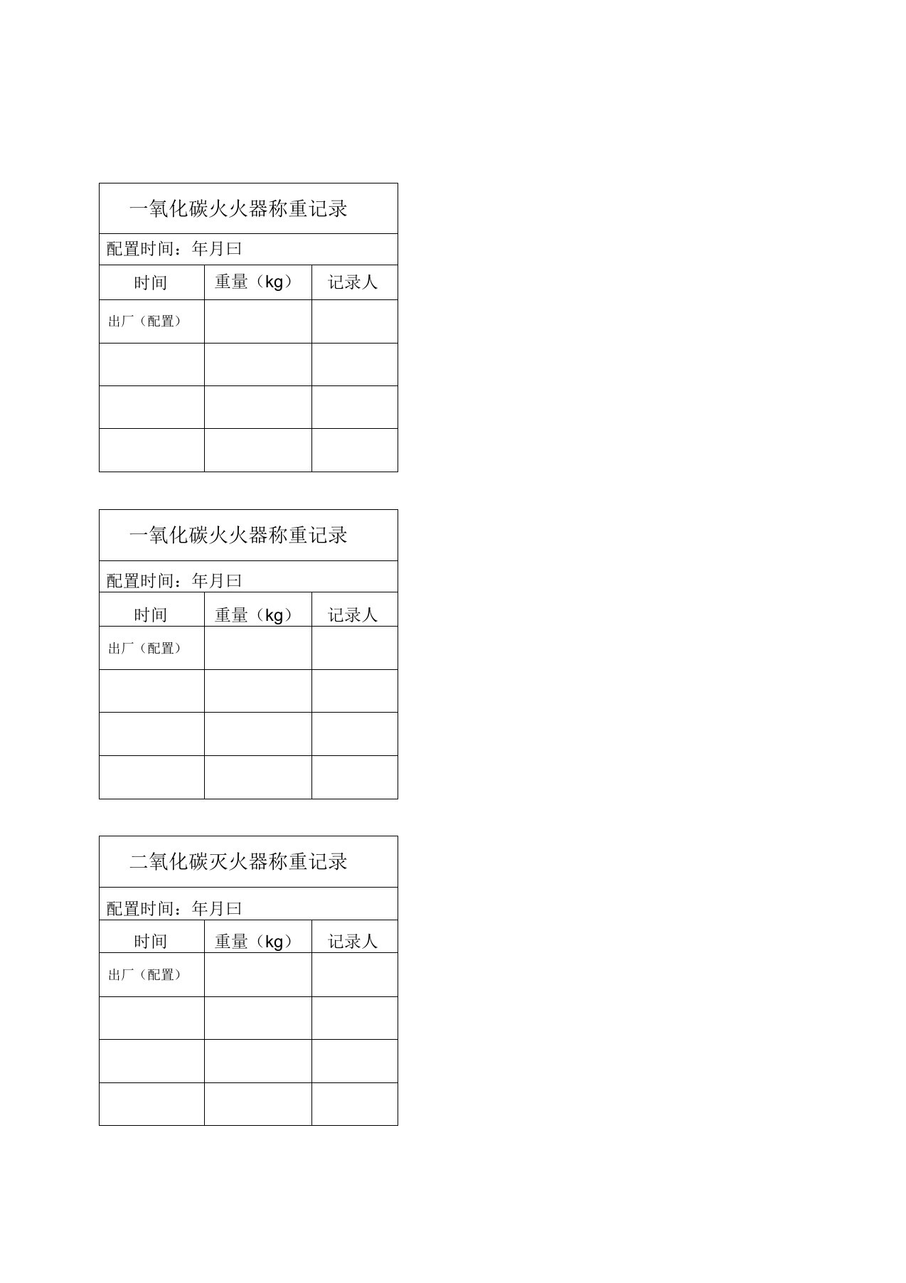 二氧化碳灭火器称重记录表