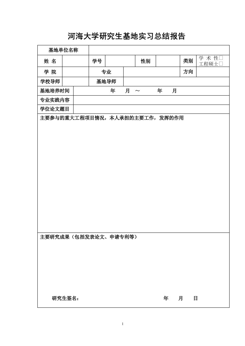 河海大学研究生基地实习总结报告