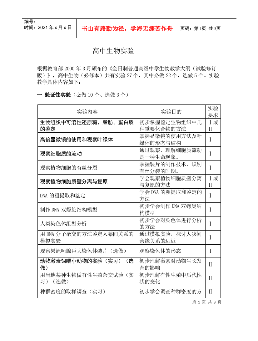 高中生物实验