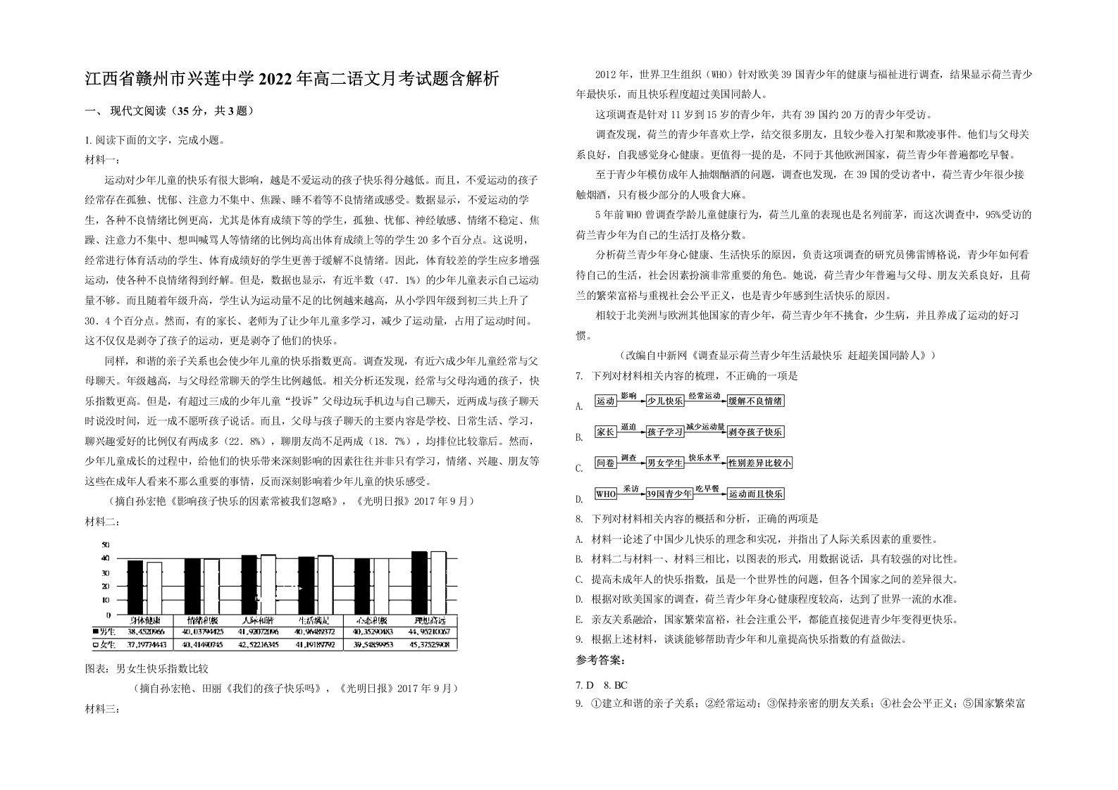 江西省赣州市兴莲中学2022年高二语文月考试题含解析