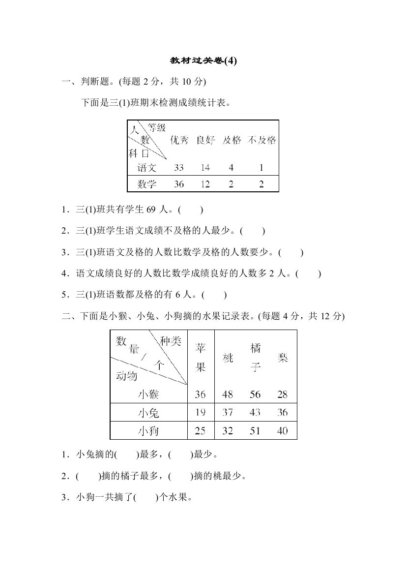 人教版三下数学教材过关卷4公开课课件教案公开课课件教案公开课课件教案