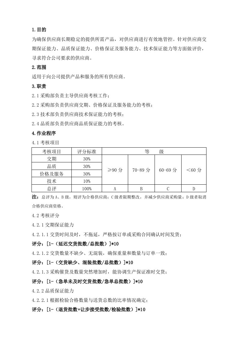 供应商评分标准