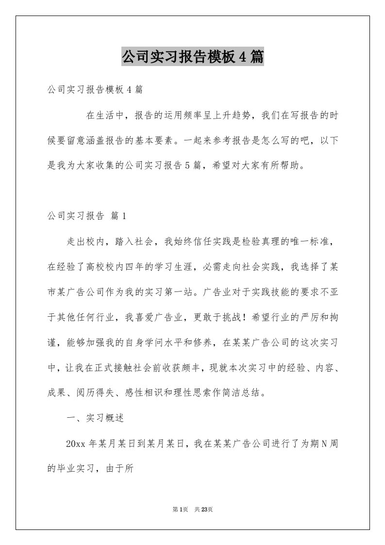 公司实习报告模板4篇