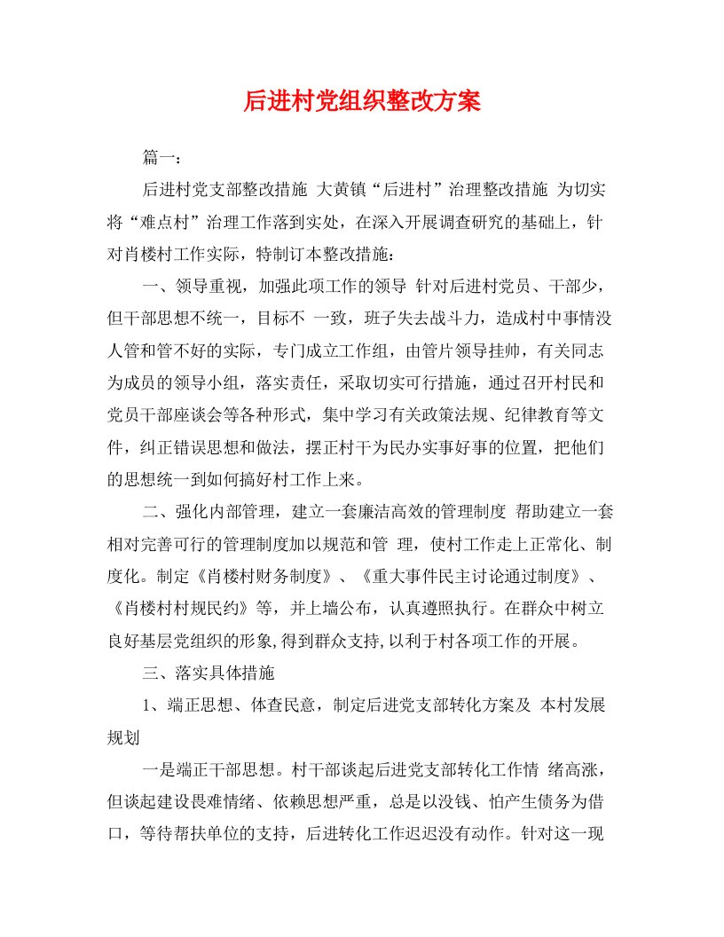 后进村党组织整改方案