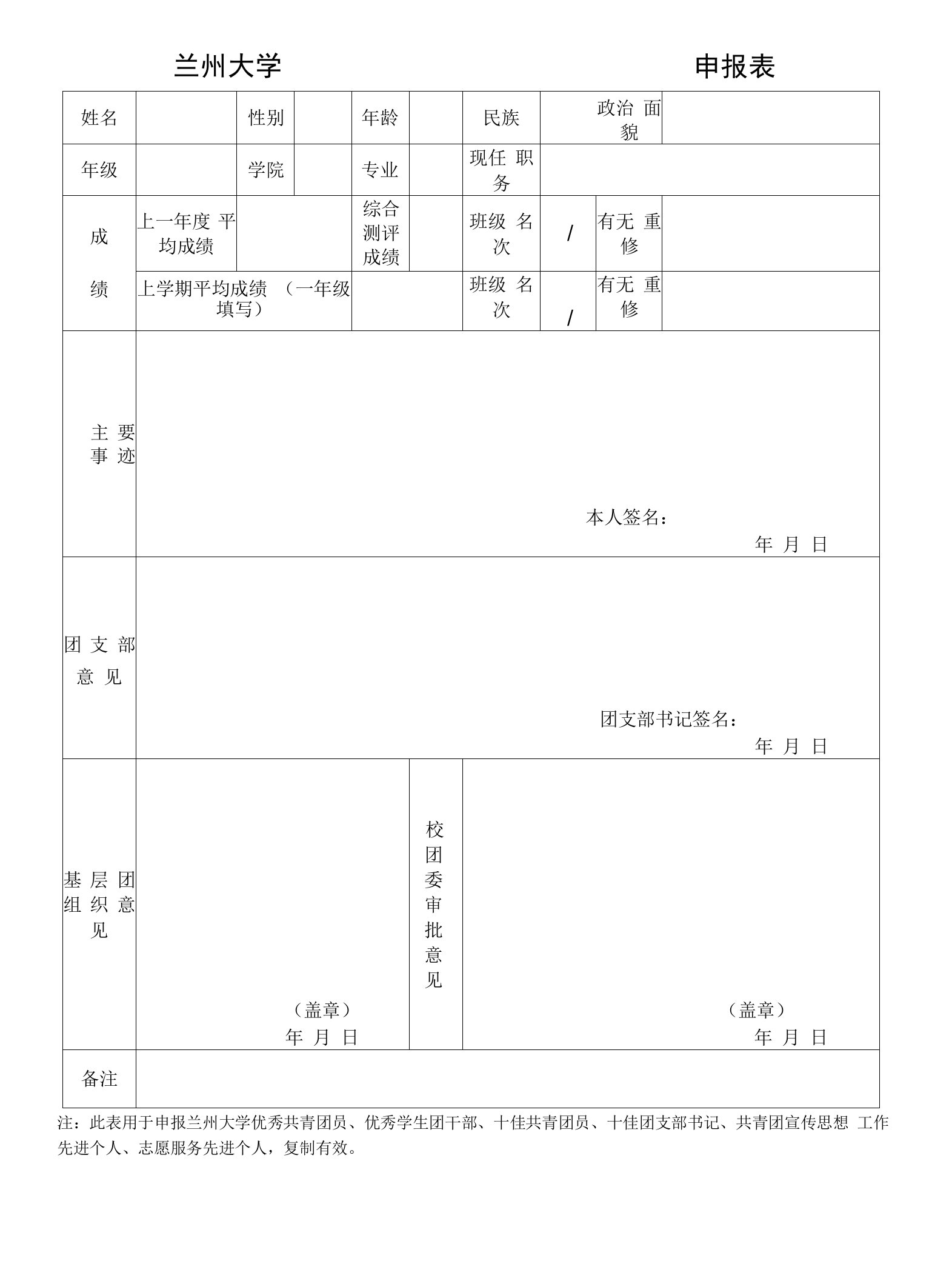 兰州大学申报表