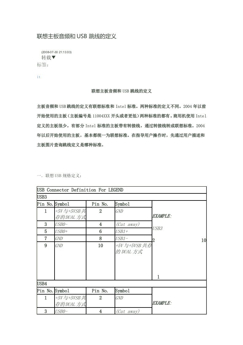 联想主板音频和USB跳线的定义01