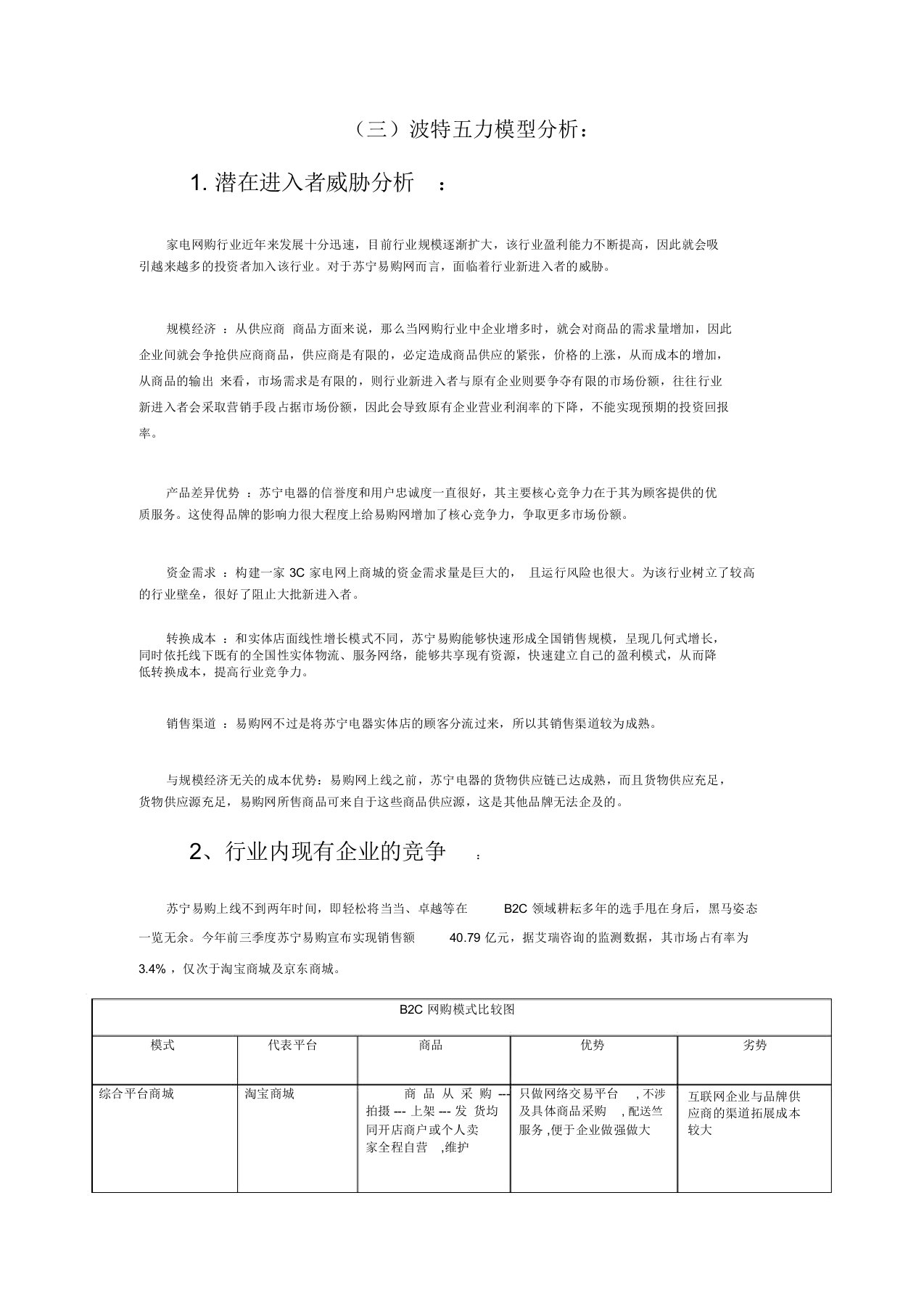 苏宁易购五力模型分析