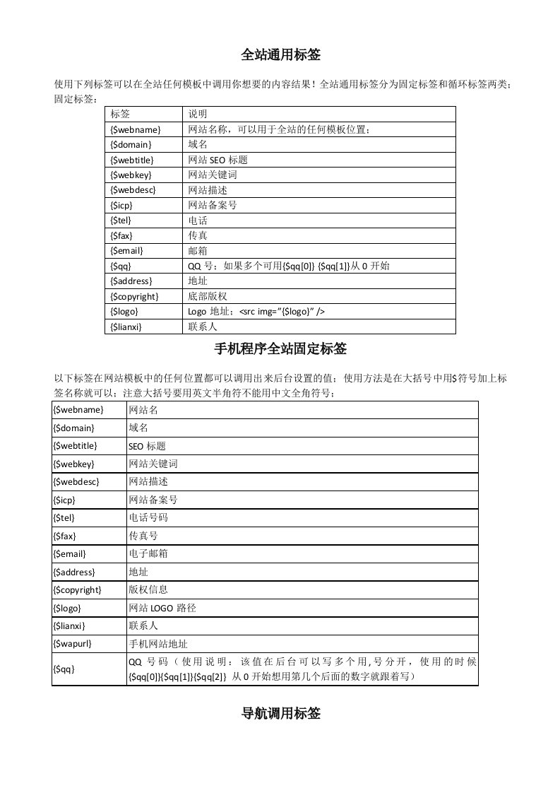 pcwap网站开发标签手册剖析