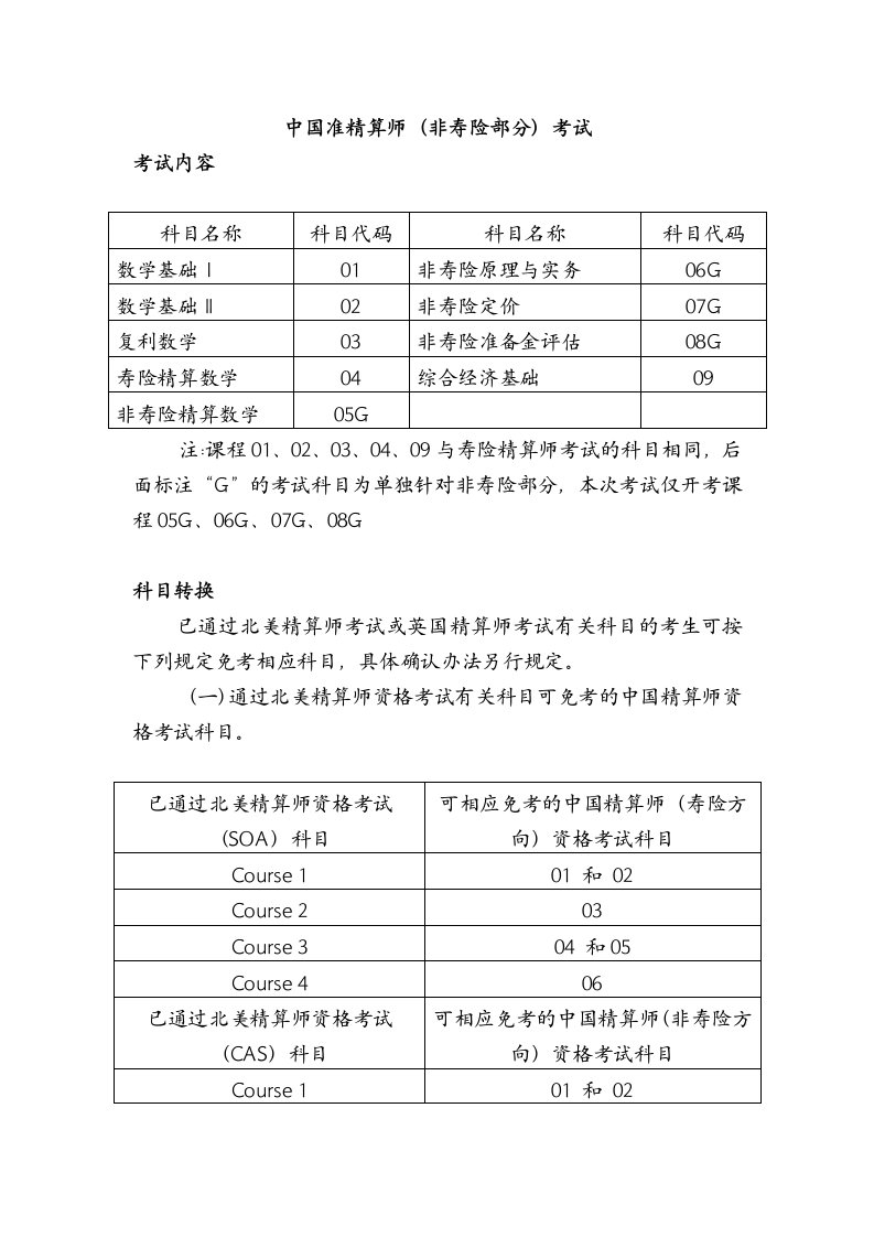 中国准精算师非寿险部分考试