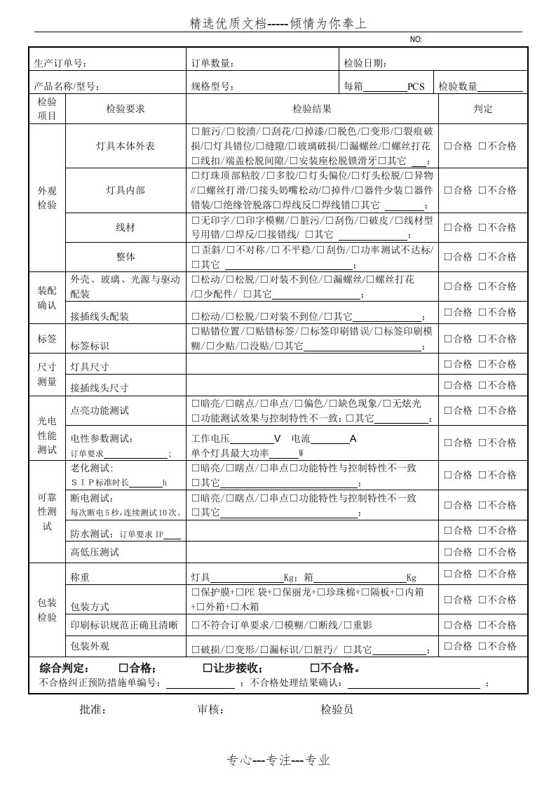 灯具成品出货检验报告(共1页)