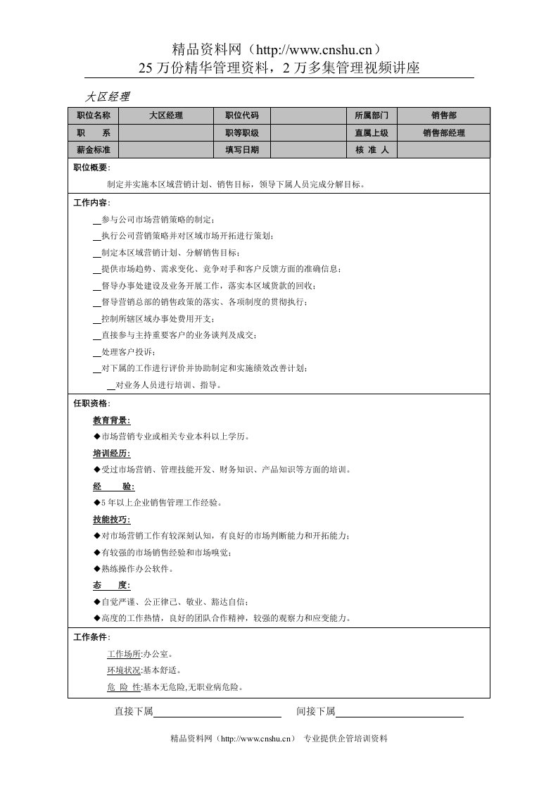 大区经理岗位说明书(1)