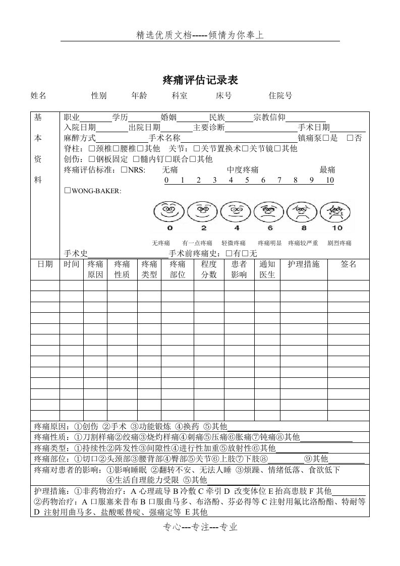 疼痛评估记录表(共2页)