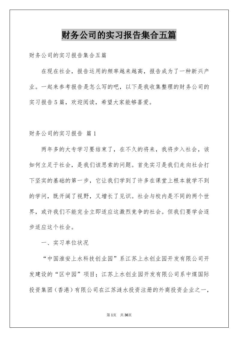 财务公司的实习报告集合五篇