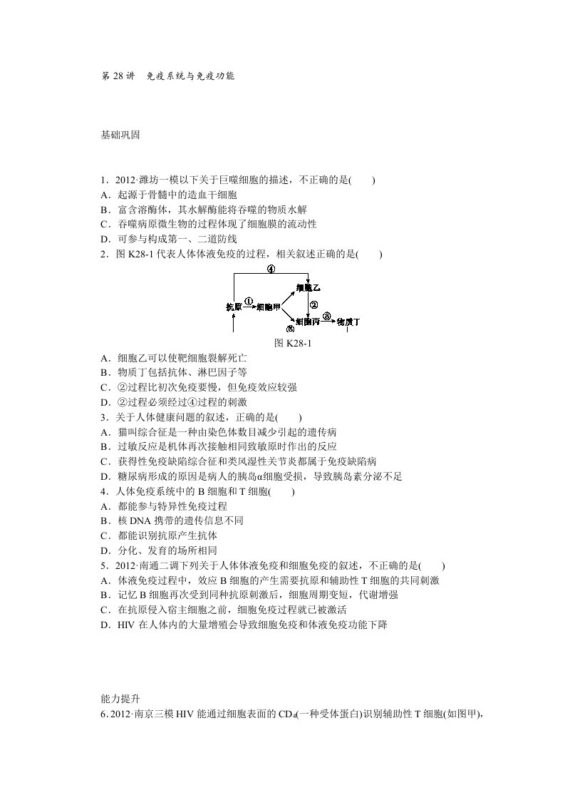 高三一轮复习：第28讲免疫系统与免疫功能含详解