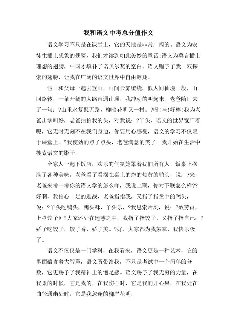 我和语文中考满分作文