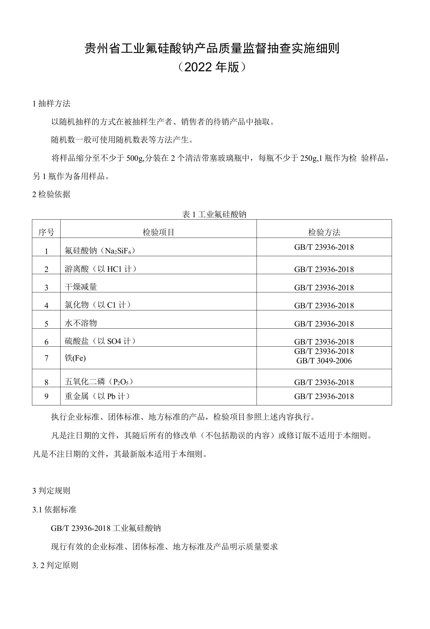 53.贵州省工业氟硅酸钠产品质量监督抽查实施细则（2022年版）