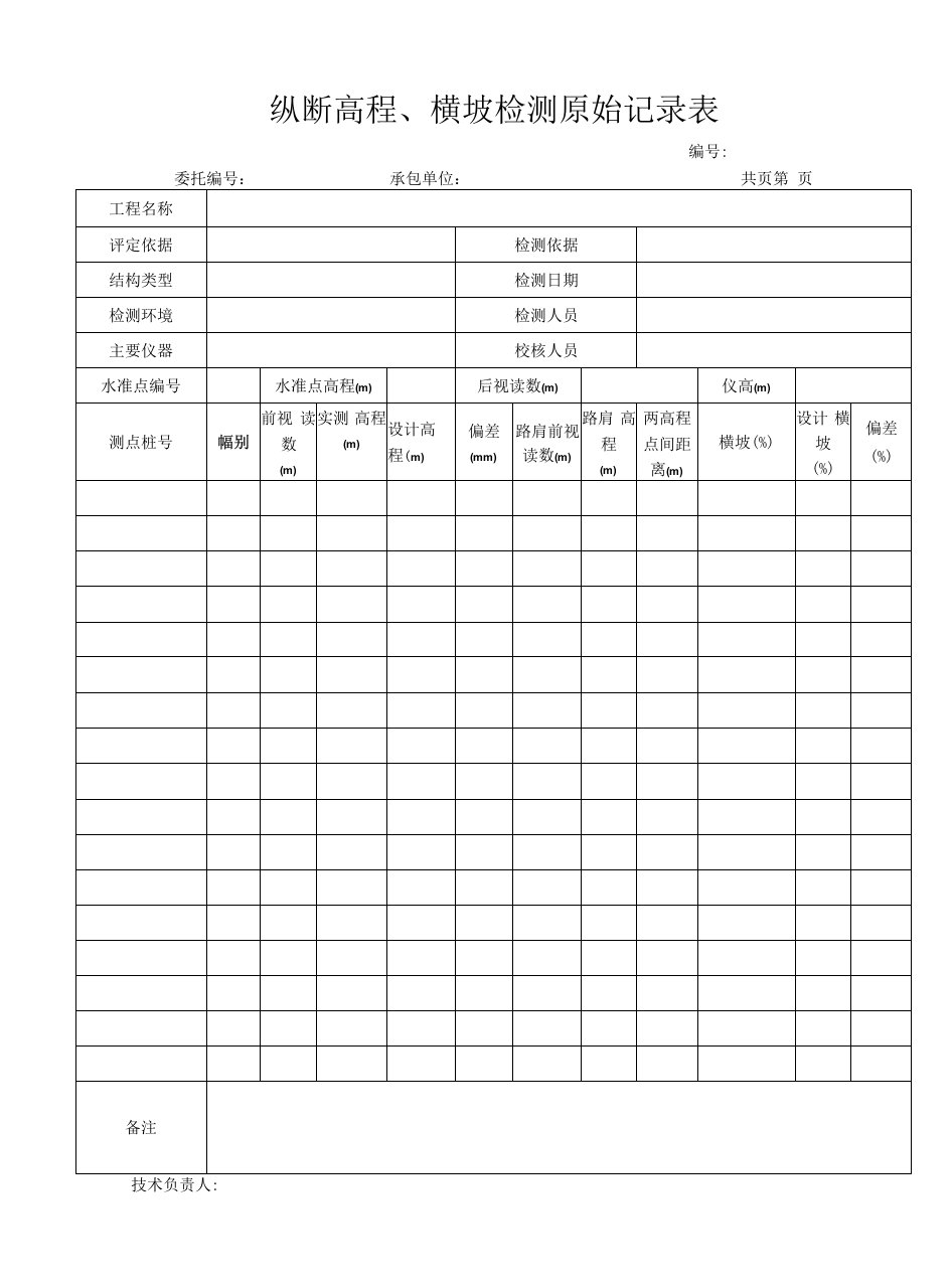 纵断高程、横坡检测记录