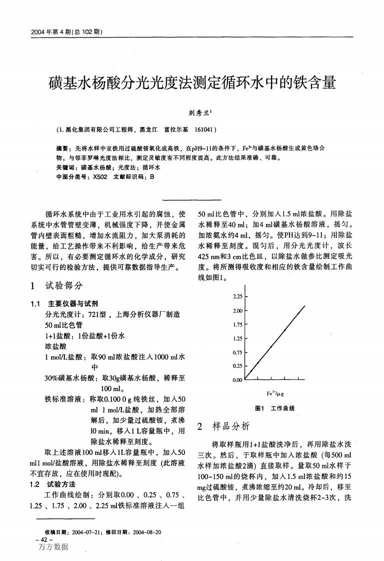 磺基水杨酸分光光度法测定循环水中的铁含量