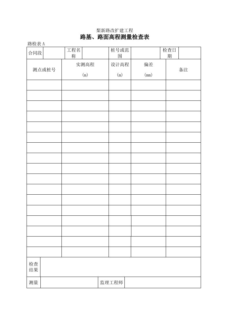 建筑工程-04路基路面高程测量检查表