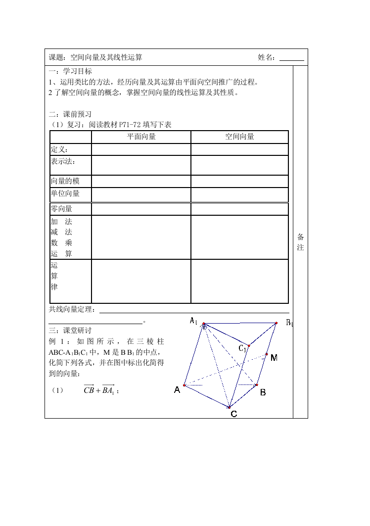 空间向量及其运算关系导学案