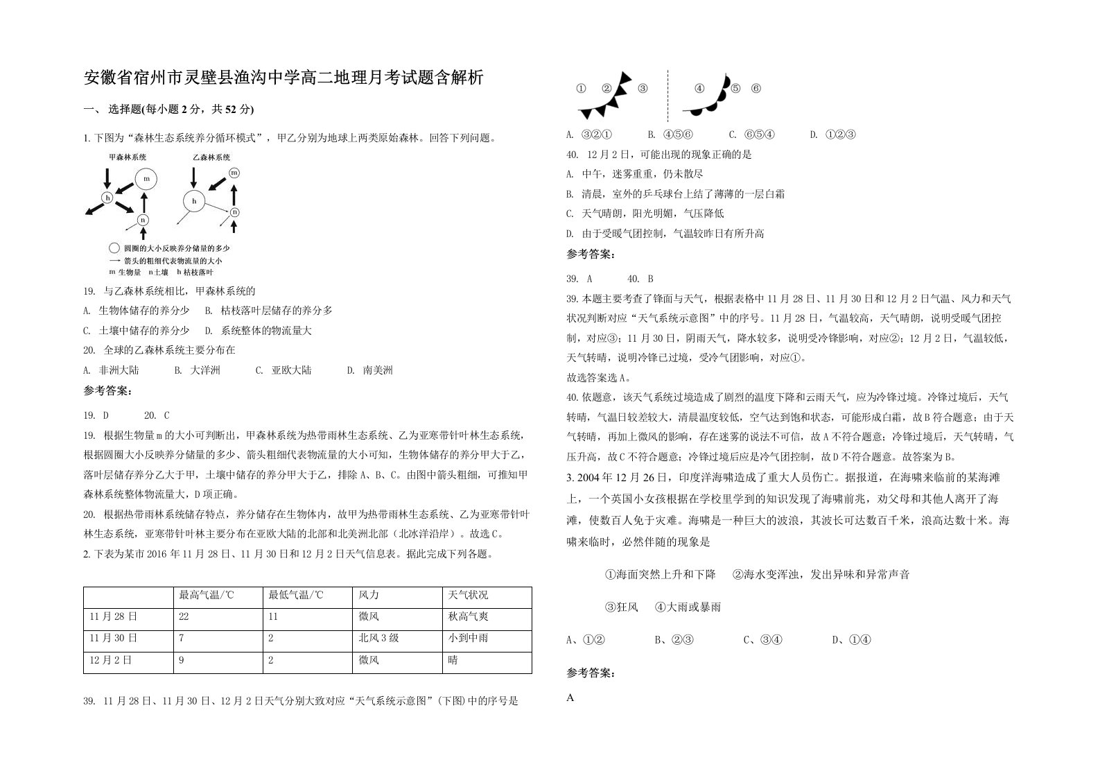 安徽省宿州市灵壁县渔沟中学高二地理月考试题含解析