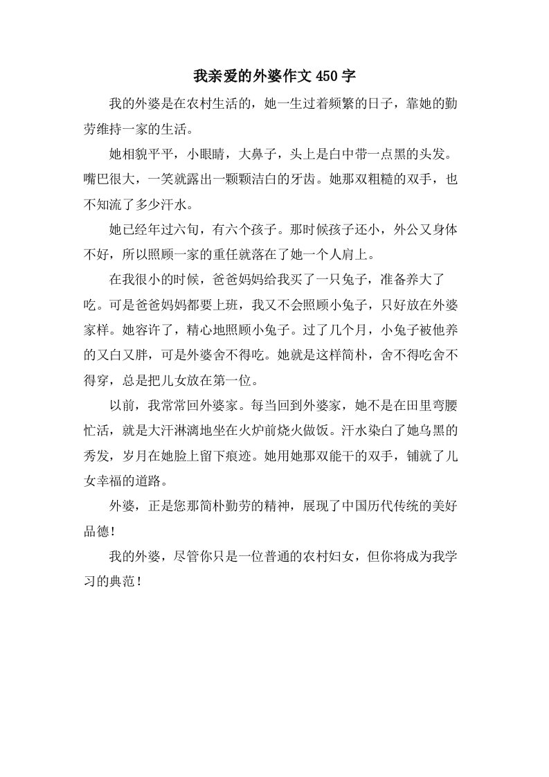 我亲爱的外婆作文450字