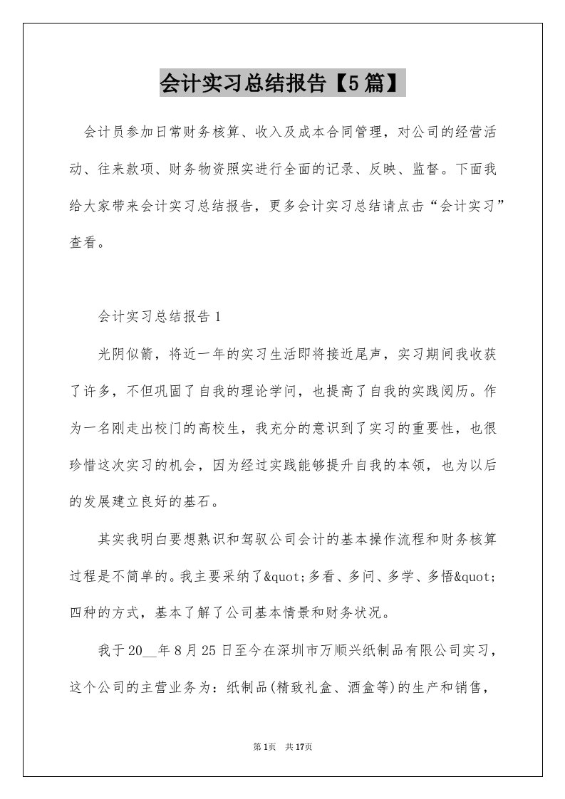 会计实习总结报告5篇