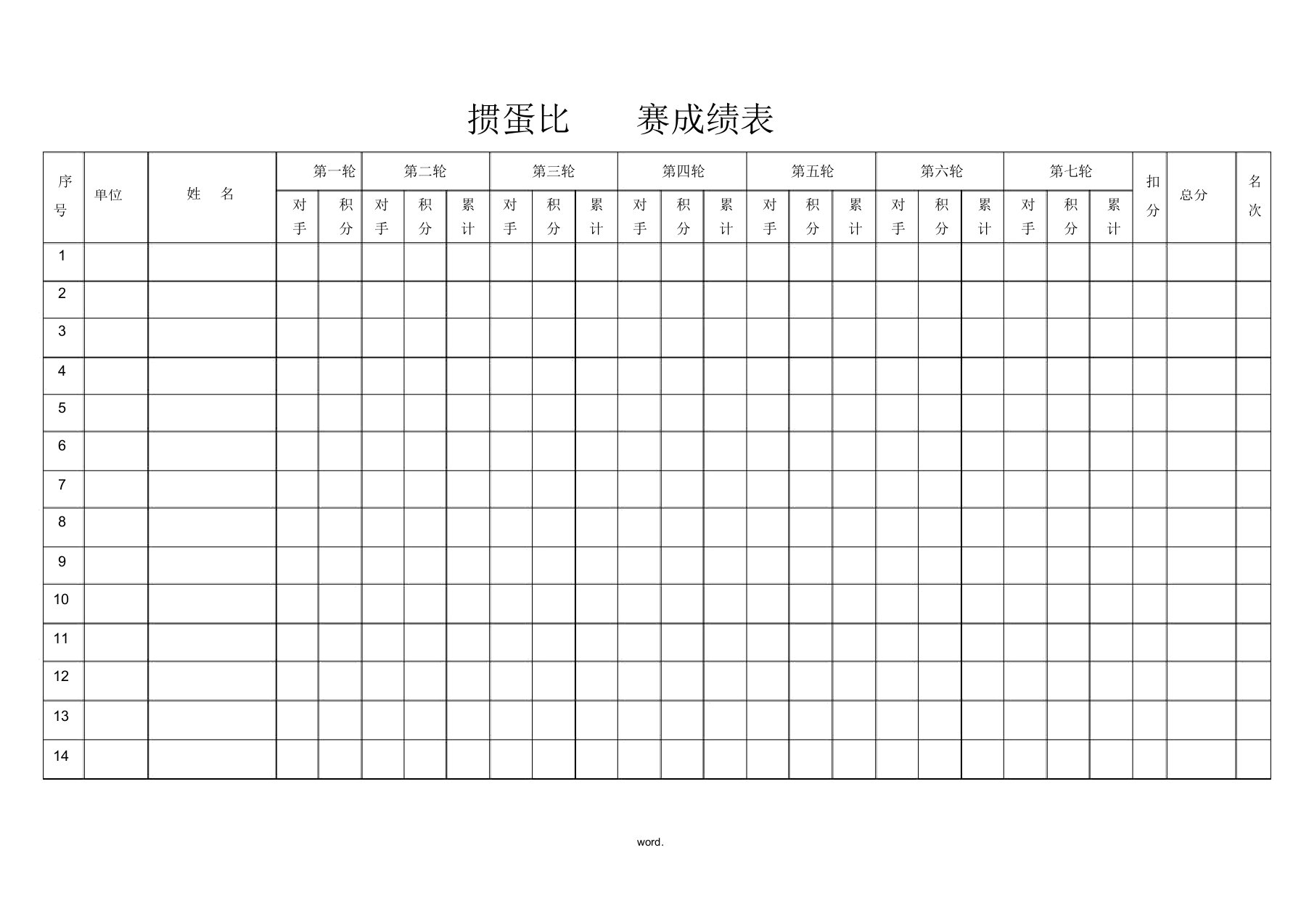 掼蛋比赛成绩表