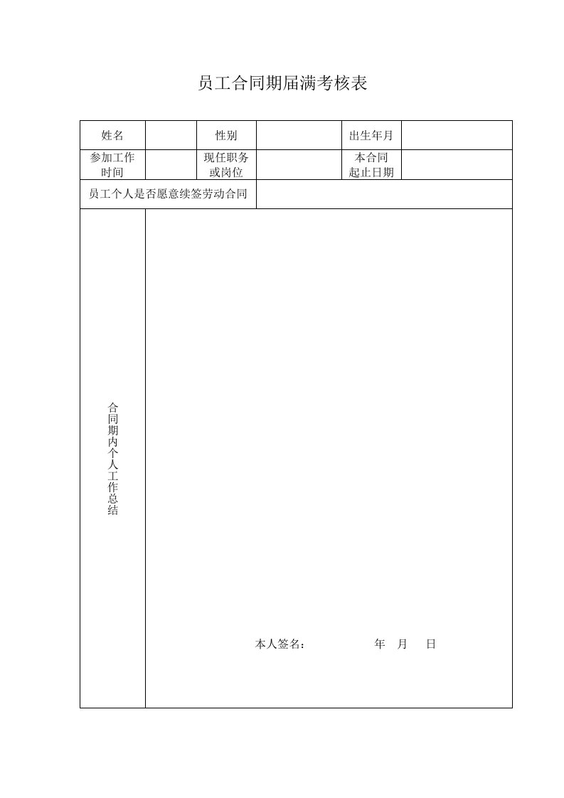 员工合同期届满考核表