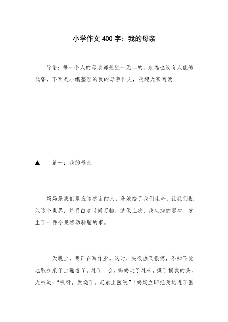 小学作文400字：我的母亲