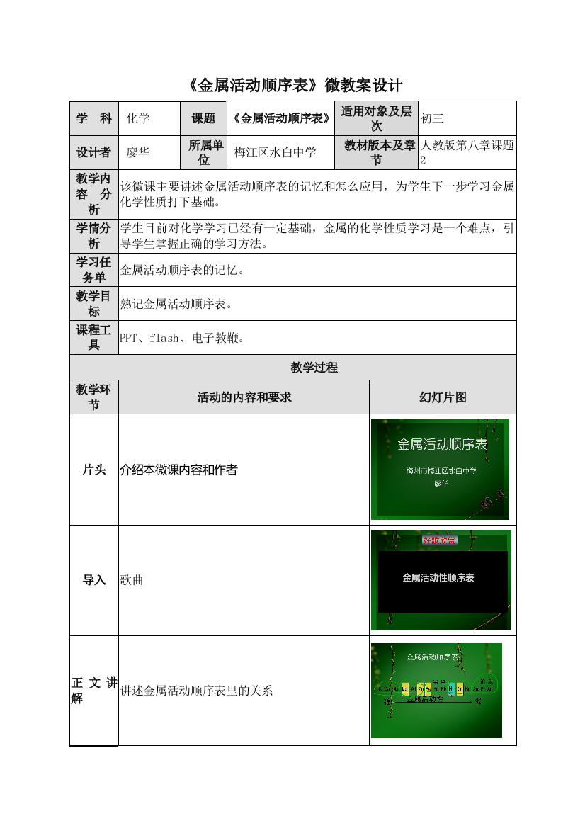 《金属活动顺序表》微教案设计