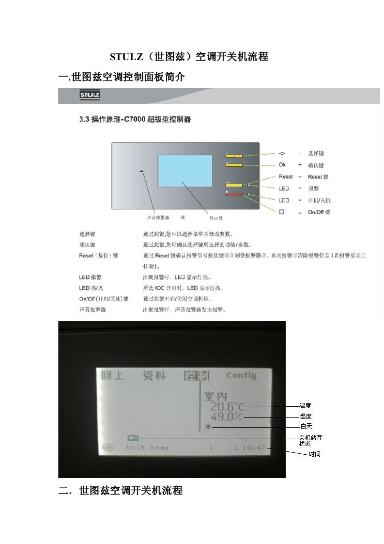 STULZ世图兹空调开关机标准流程