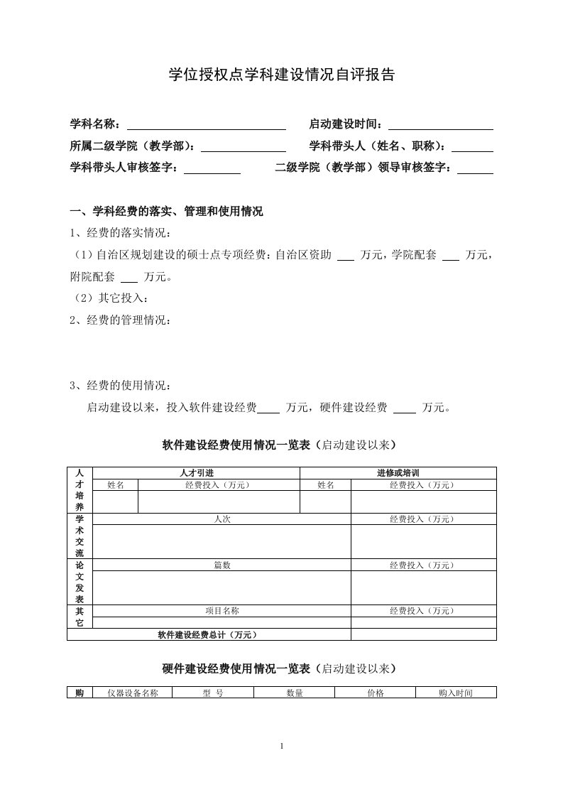 学位授权点学科建设情况自评报告范本