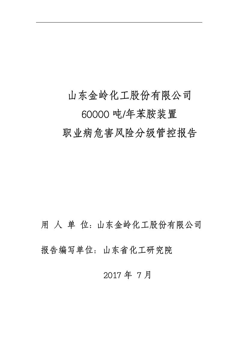 山东金岭化工股份有限公司双体系（苯胺）