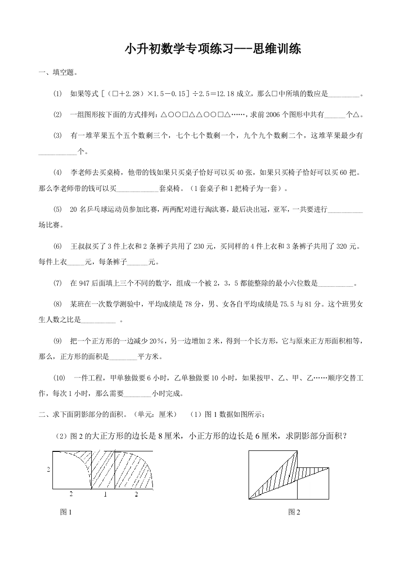 小升初数学专项练习---思维训练