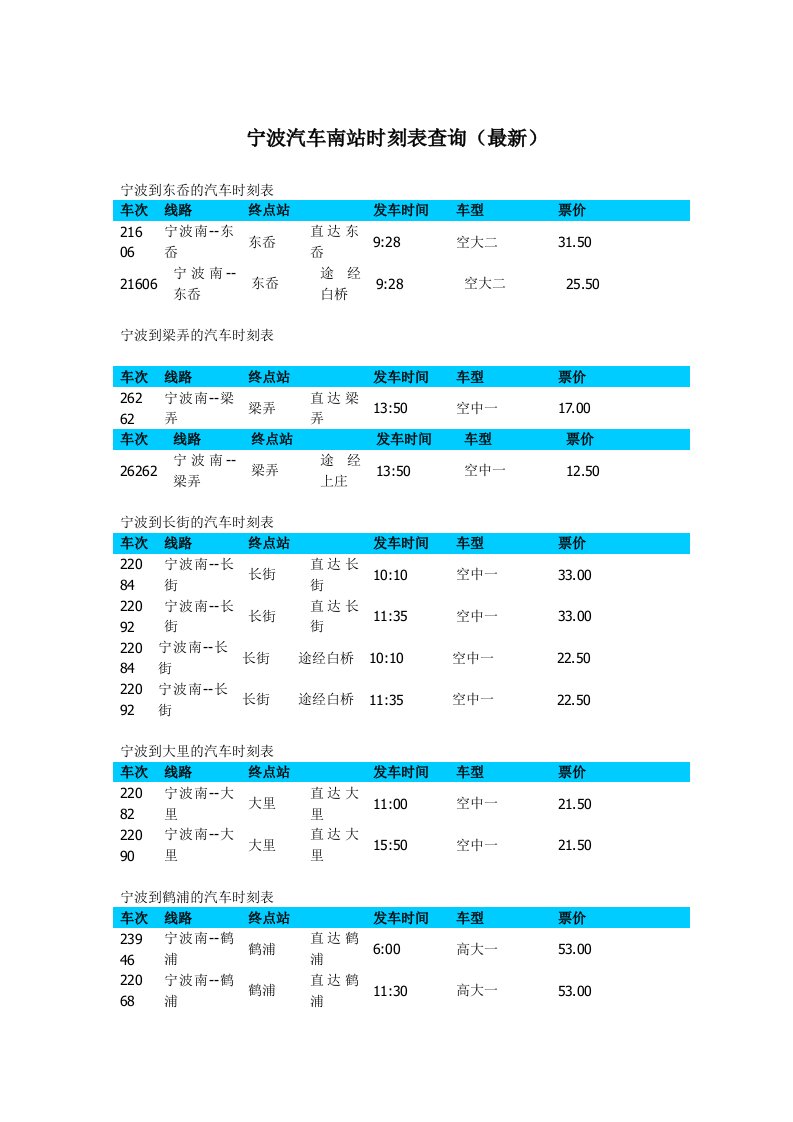 汽车行业-宁波汽车南站时刻表查询最新