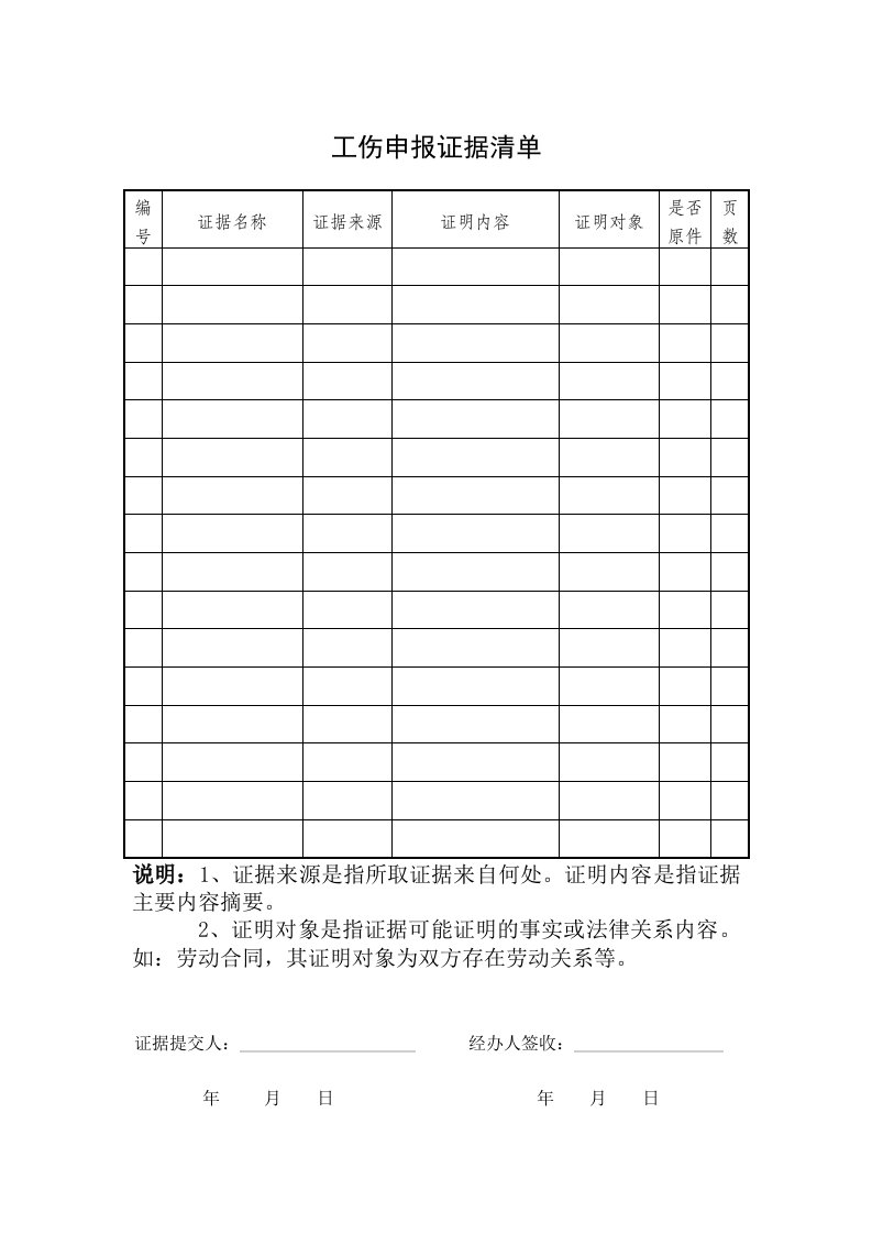 工伤申报证据清单