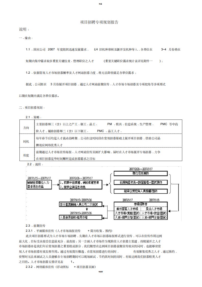 项目招聘专项规划报告