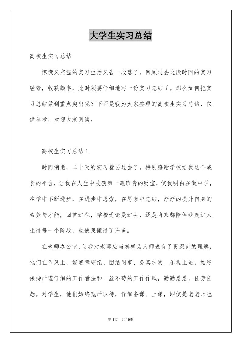 大学生实习总结例文8