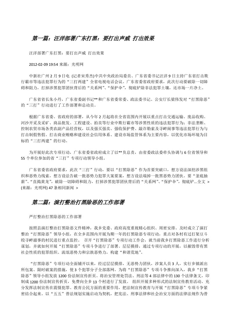 汪洋部署广东打黑：要打出声威打出效果[修改版]