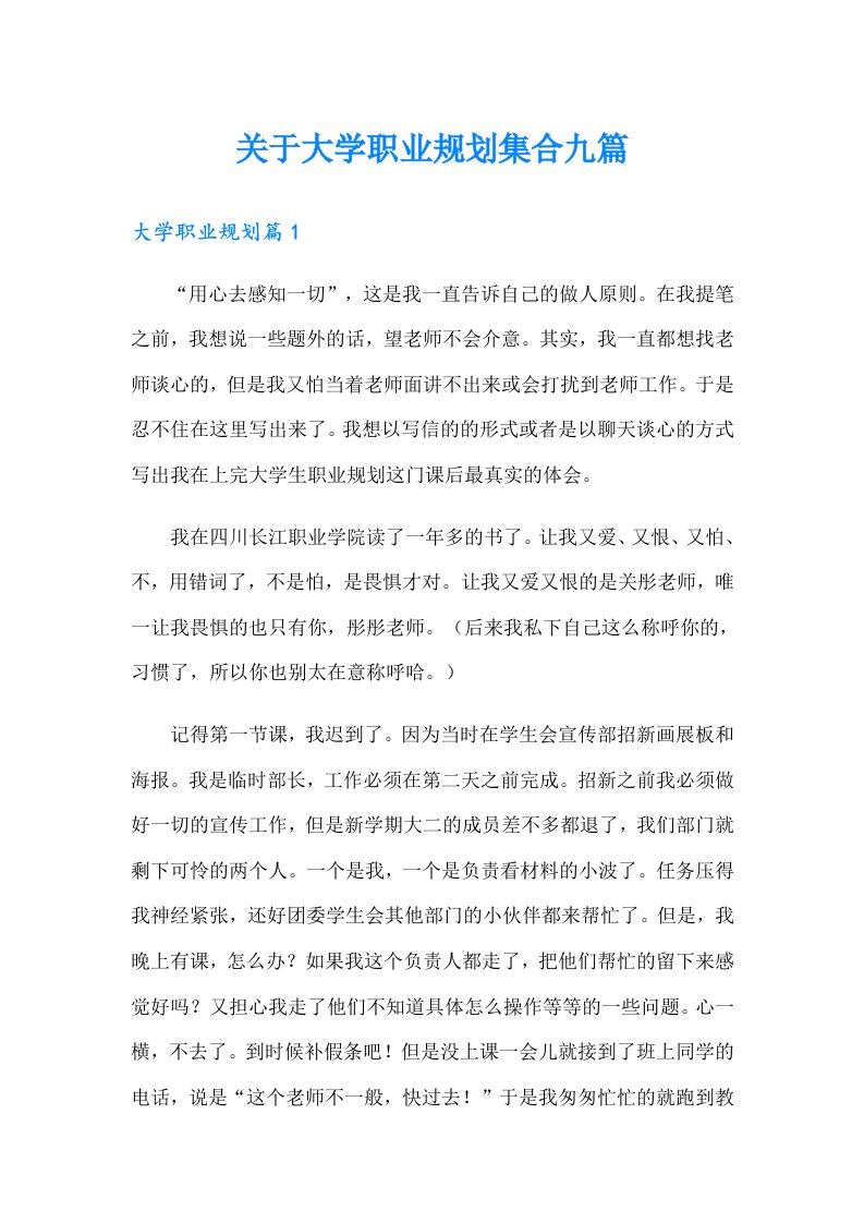 关于大学职业规划集合九篇