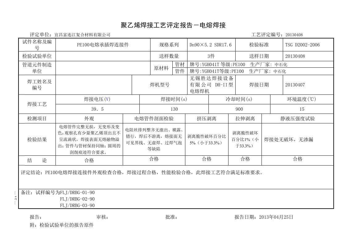 聚乙烯电熔焊接工艺评定报告和作业指导书-13510