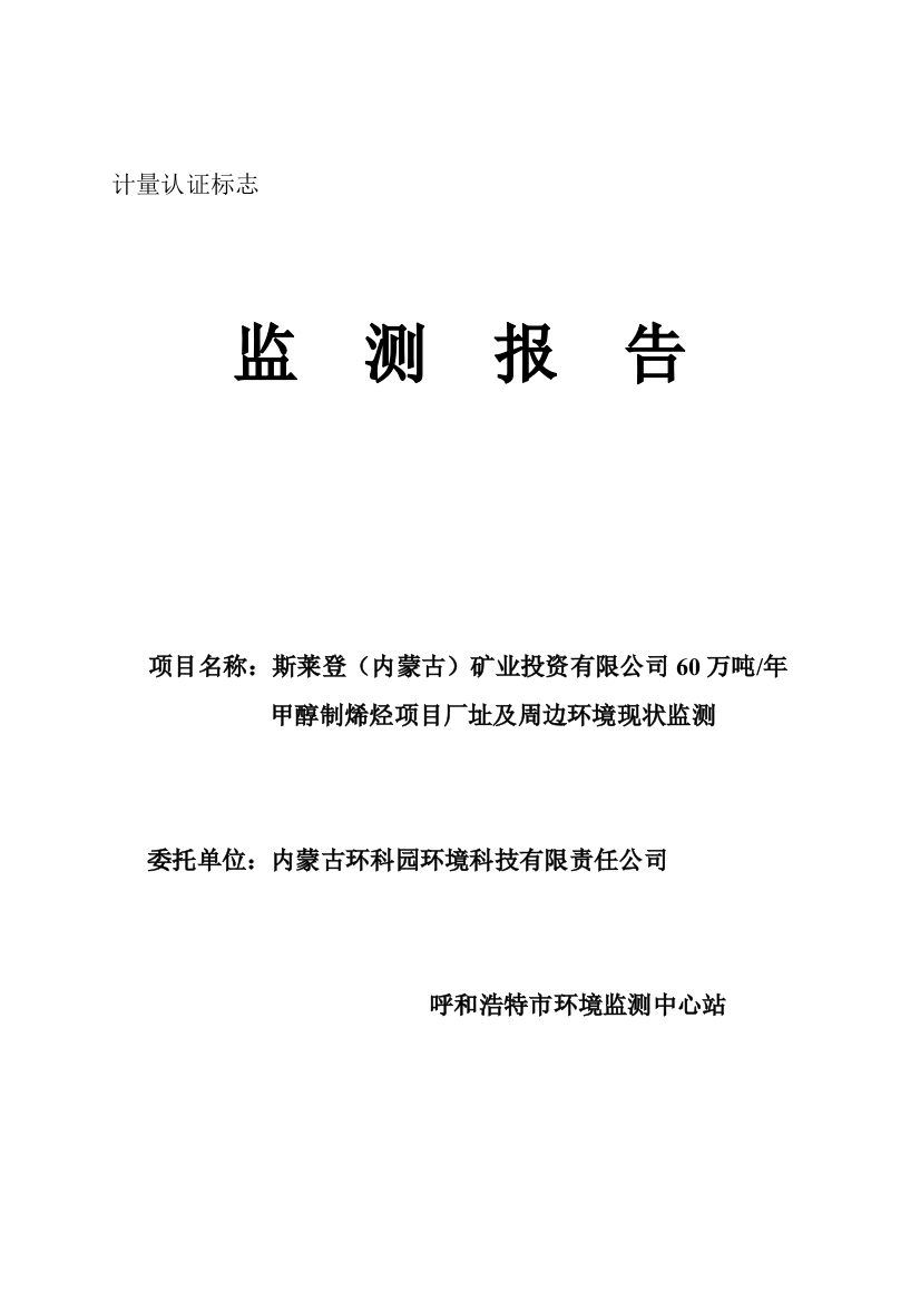 本科毕业设计-年产60万吨甲醇制烯烃项目立项现状监测报告